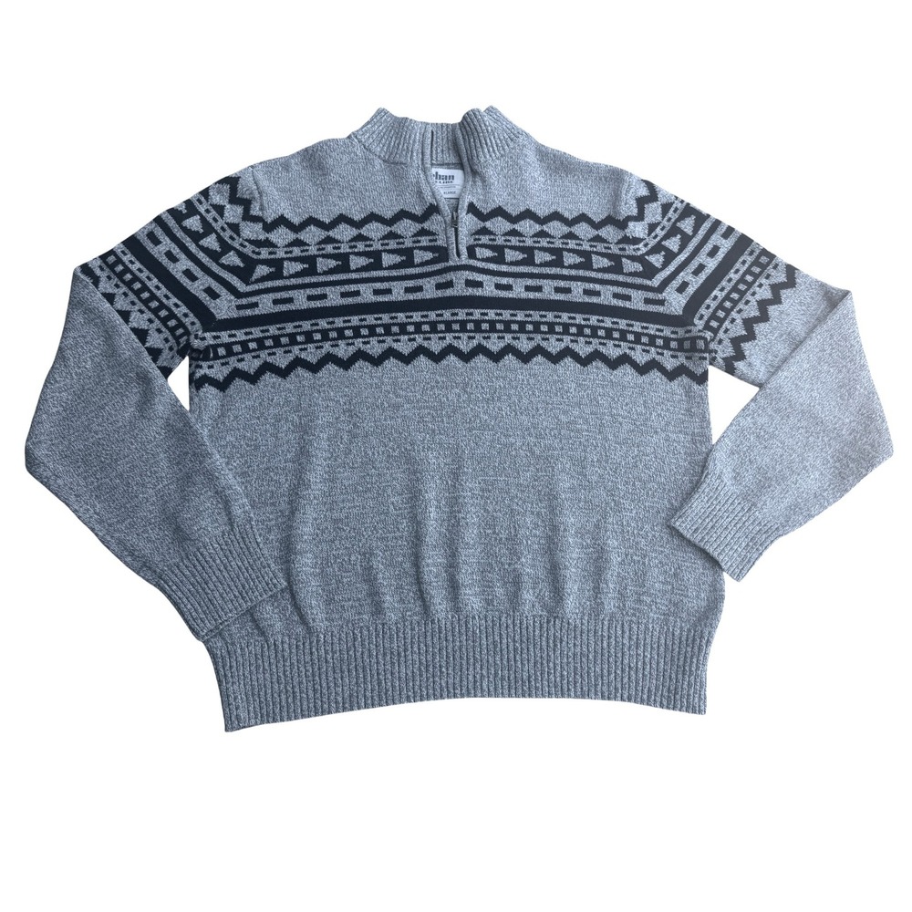 Urban Pipeline Sweater Men XL Gray Blue EUC Fair Isle Quarter-Zip Pullover